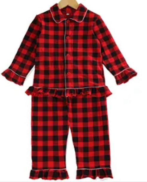 Girls red/black frilled cotton pjs